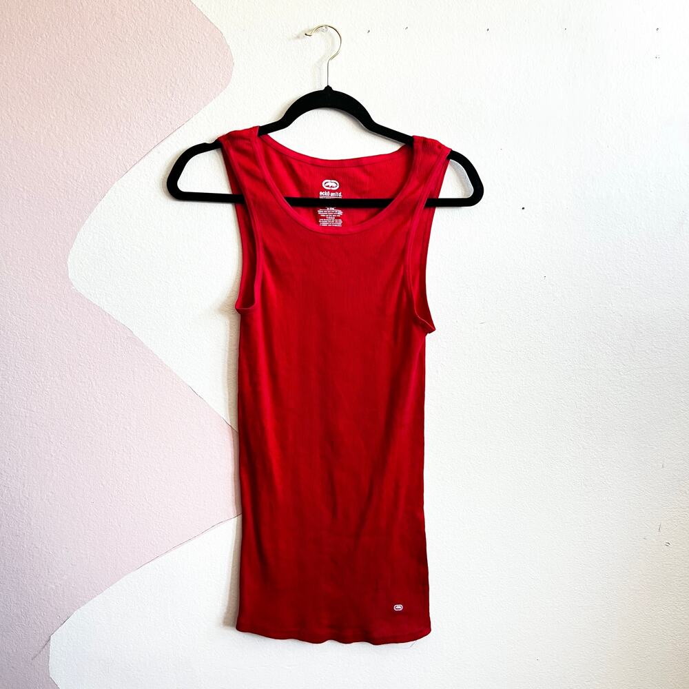 Ecko Unltd Red Ribbed Tank Top Mens Y2K 2000s Vintage Streetwear Large